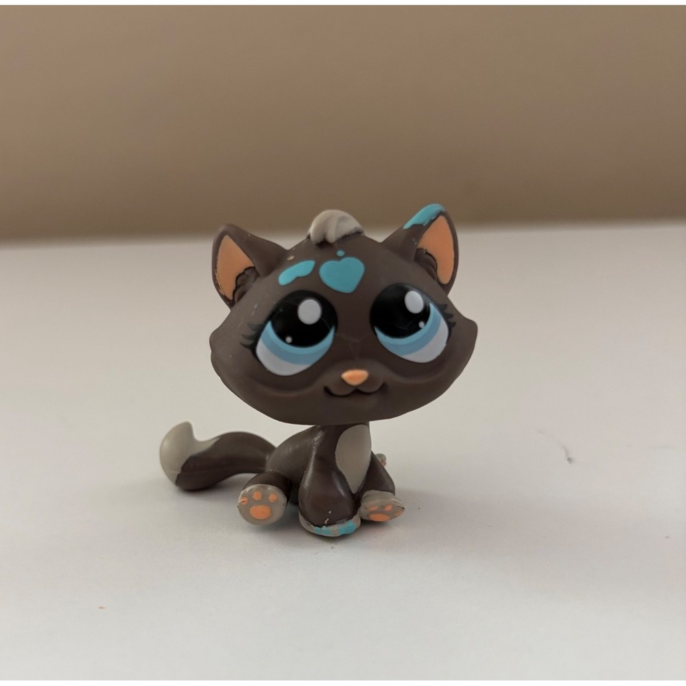 Littlest Pet Shop Kitten #815 Brown Blue Paint Cat Hasbro Authentic G2
